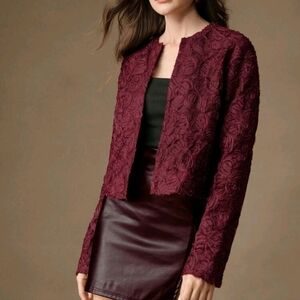 New Year's Women Party Floral Texture Crew Neck Button Up Jacket